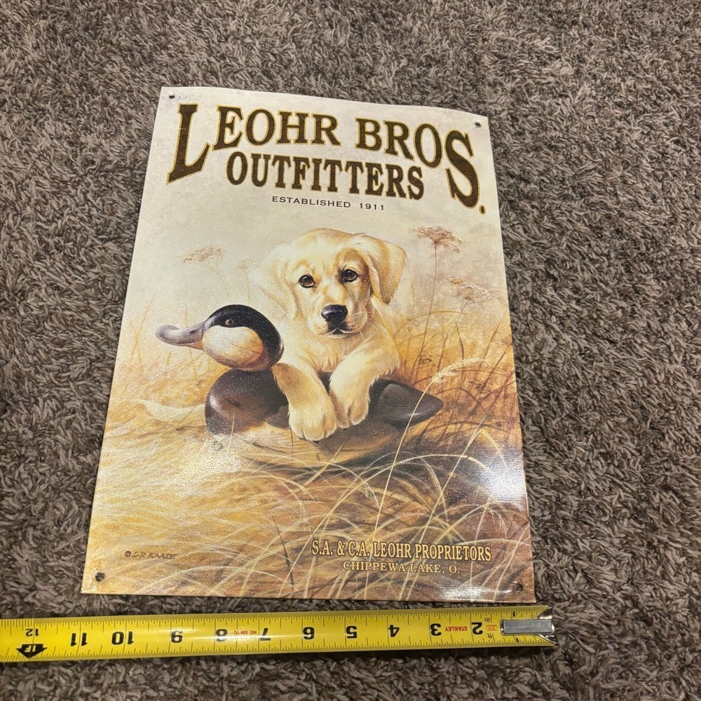 Leohr Bros Outfitters Metal Sign with Puppy and Duck